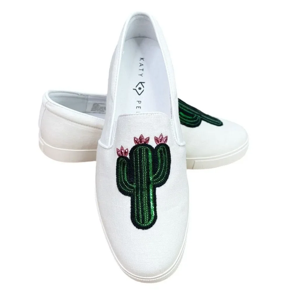 Katy Perry The Kerry Canvas Cactus Applique Slip-On Sneakers - Size 8